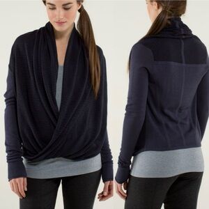 Lululemon Athletica Iconic wrap Deep Blue/purple with black Drape knit sweater